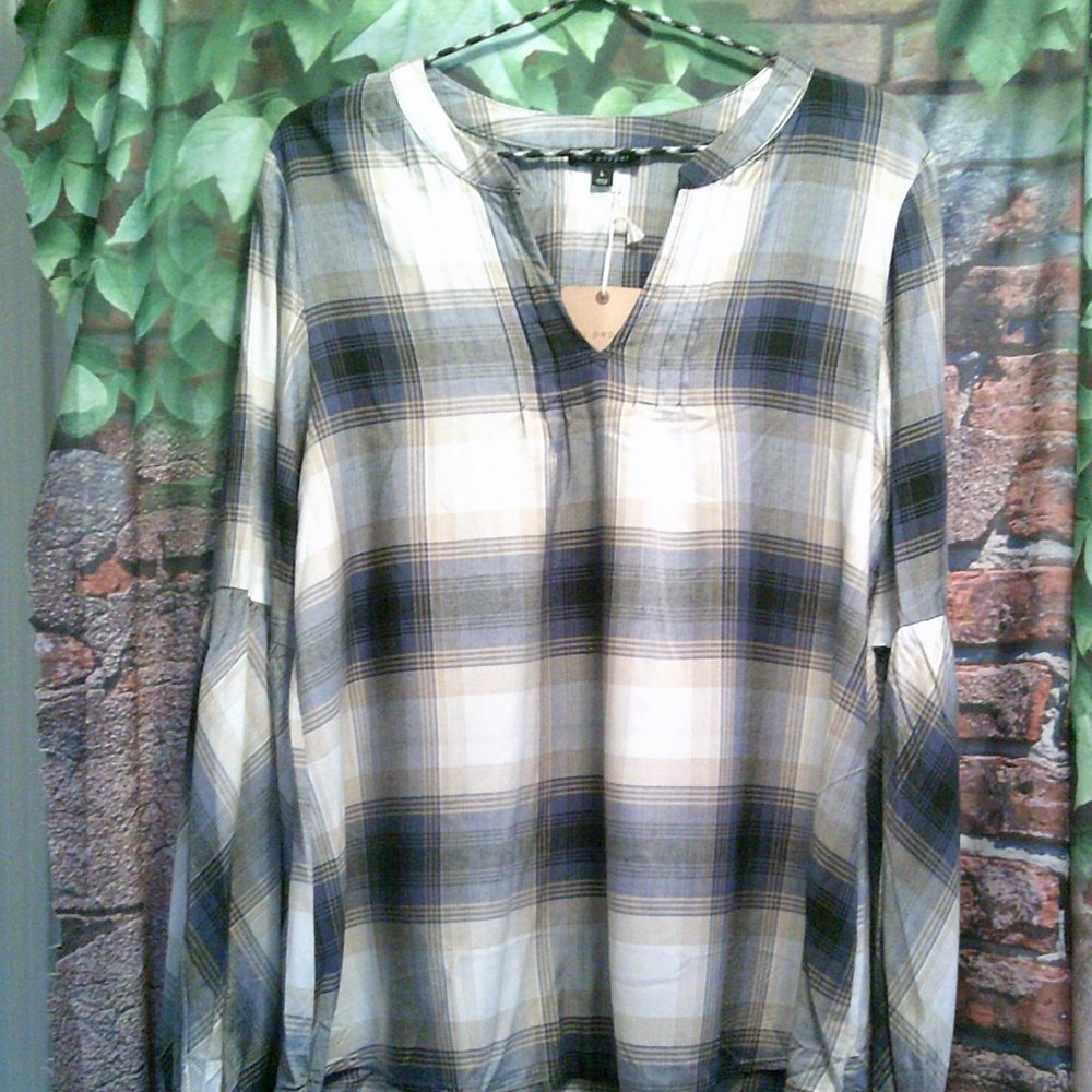 Boho Plaid Lantern Sleeve Top